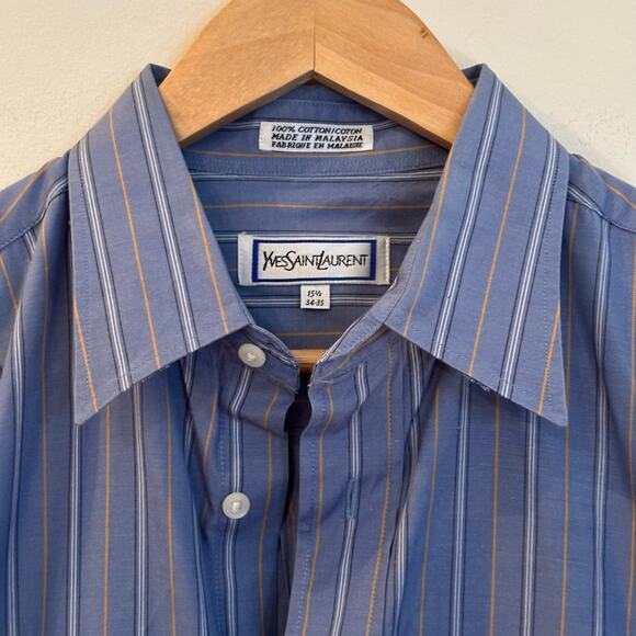 Yves Saint Laurent Blue Button Up Shirt sz 15.5 (34-35) Stripe Shirt - Picture 3 of 10